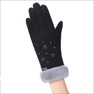 Winter Glove Manufacturer Plush Pink Warm Gloves Women's Outdoor Touch Screen Fashionable Elegant Decorative Gloves - Цвет: Коричневый