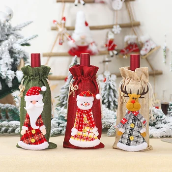 

1pc Christmas Red Wine Bottle Covers Bag Linen Holiday Santa Claus Champagne Bottle Cover Christmas Decorations For Home