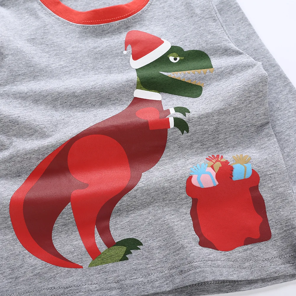 Детская одежда Рождественский комплект одежды с динозавром для мальчиков, детская одежда для девочек осенне-зимний топ+ штаны для детей 2, 3, 4, 5, 6, 7 лет
