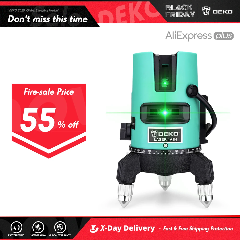 

DEKO LL520GJD 360 Self-leveling Green Laser Level Rotary Cross Laser Line Leveling Tilt with Detector Battery Digital Display