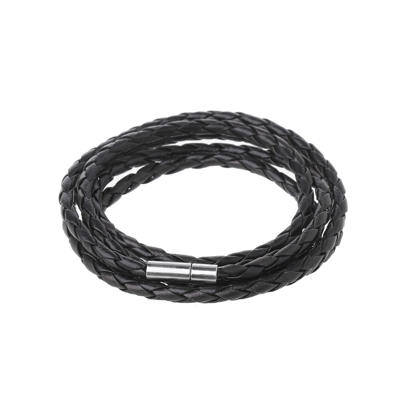 

Quality Multi-layered Strand Wrap Men Black Leather Bracelet with Magnet Clasp U50C