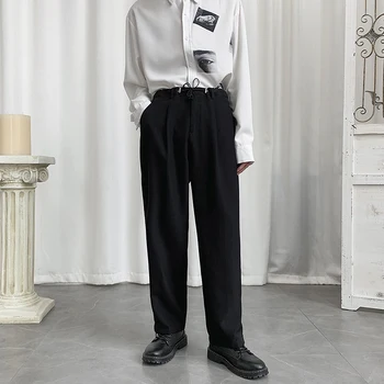 

Male Vintage Fashion Streetstyle Hip Hop Straight Pant Men Elastic Drawstring Waist Casual Suit Pants