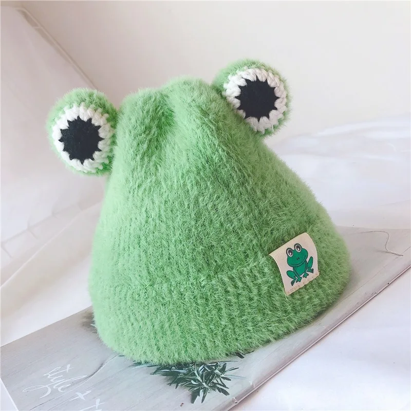 New Children Hat Autumn and Winter Toddler Kids Cartoon Frog Cute Knitting Wool Hat Infants Baby Wool Caps - Цвет: green