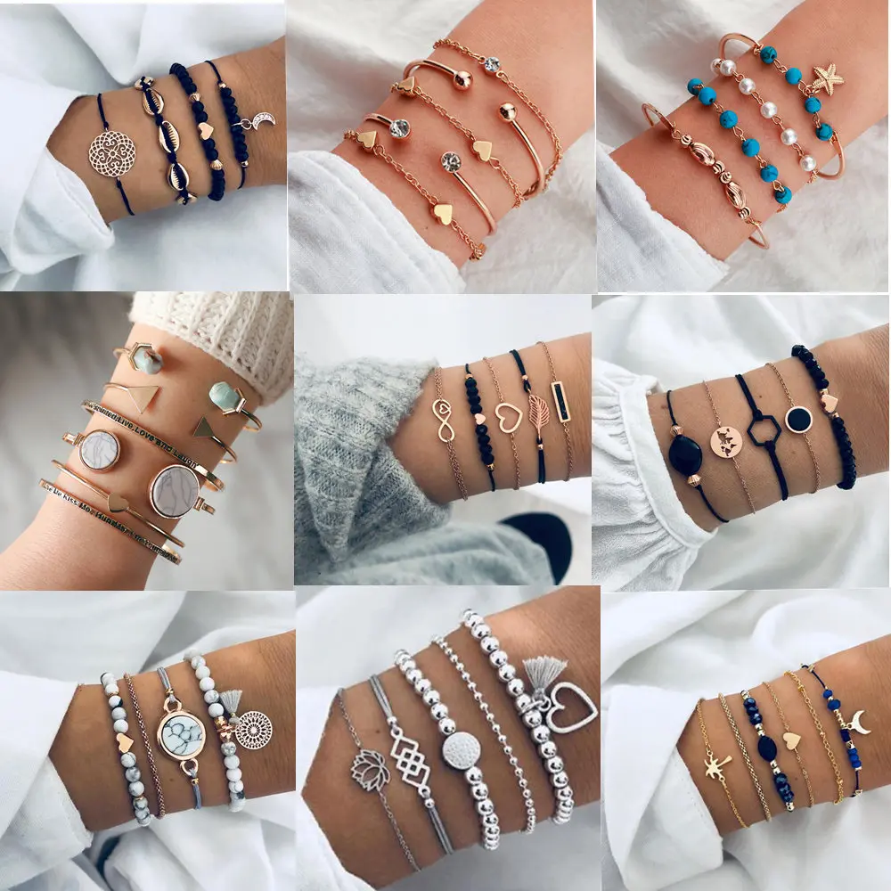 Женский винтажный браслет с бусинами цепочка цветком 5 шт./компл. ювелирные