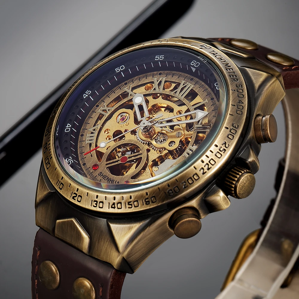 Винтажные автоматические механические часы мужские часы в стиле стимпанк с самообмоткой в стиле ретро кожаные Наручные часы мужские часы montre homme