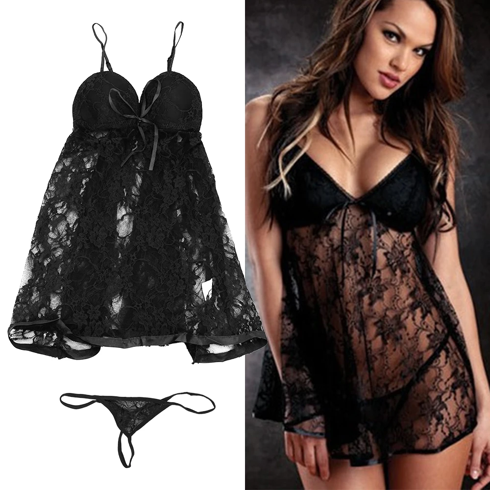 IKOKY размера плюс кружева Babydolls& Chemises женское платье+ стринги Эротическое Дамское белье сексуальные пижамы костюм Экзотическая одежда