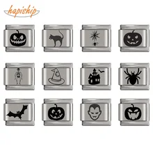 Hapiship Маргаритка день всех святых Череп Паук кошка летучая мышь Шарм Подходит 9 мм браслет серебро Нержавеющая сталь ювелирных изделий DJ2239