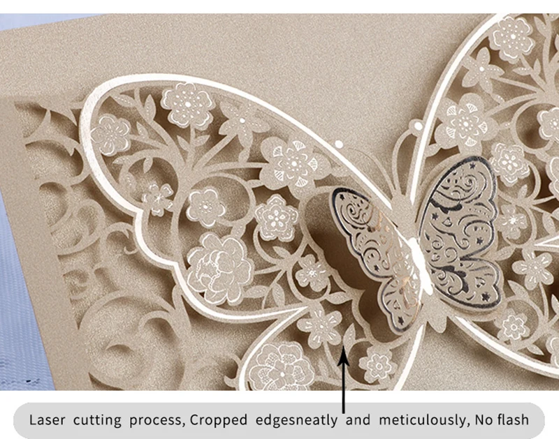 50pcs Butterfly Elegant Laser Cut Wedding Invitation Card Business Greeting Card Customized Wedding Decoration Party Supplies
