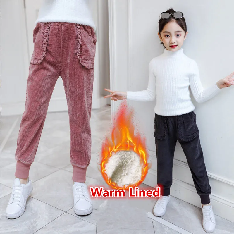 

Kids Winter Warm Pencil Pants for Girls Thick Corduroy Trousers For Teenagers Baby Girl Corduroy Pants with Fleece 4 5 7 9 11 13