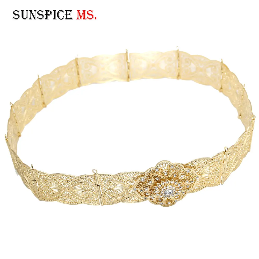 SUNSPICE MS, Модный цветочный металлический женский ремень, марокканский пояс, свадебные украшения, регулируемая длина, золотой, серебряный цвет, цепочка на талию