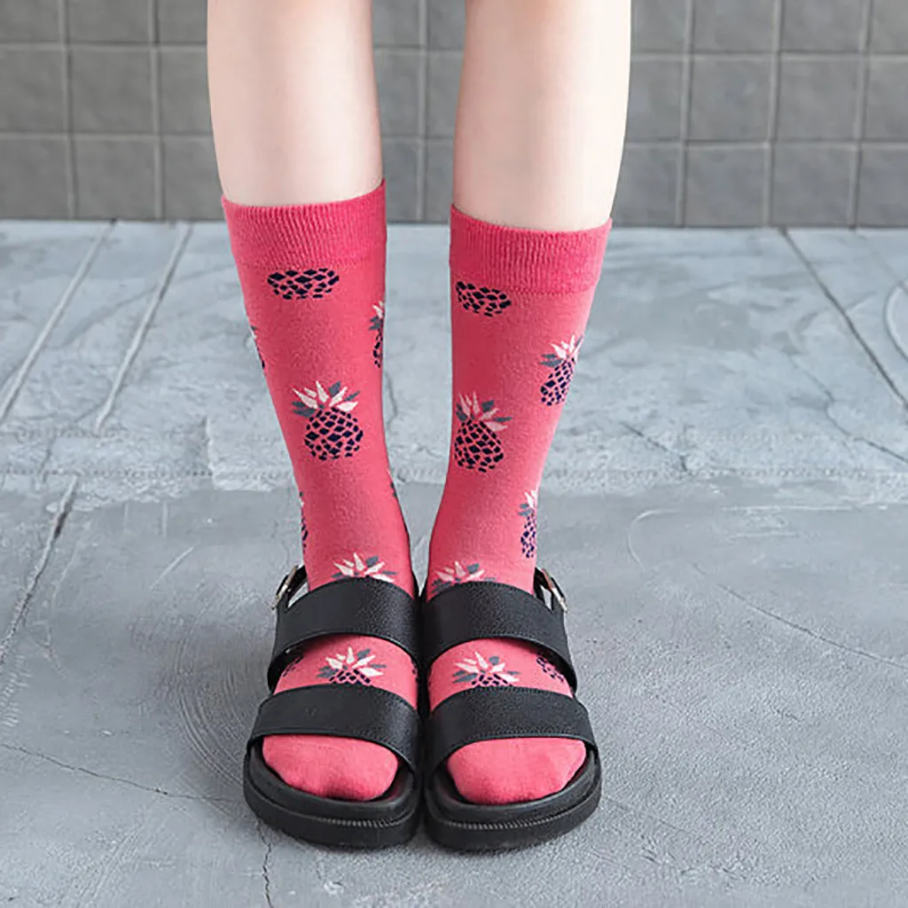 Harajuku животных estampado Женская Мода с креативным принтом длинный носки без пятки носки с ананасами Повседневное хлопковые носки, calcetines de Navidad