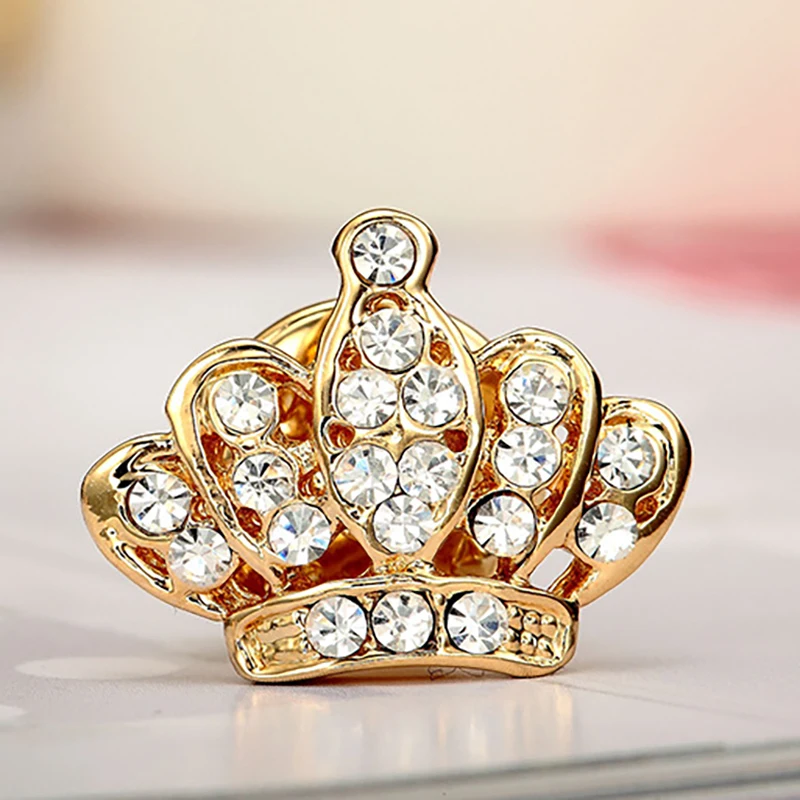 Fashion Rhinestone Crown Brooch Jewelry Tiny Gold Princess Pins Brooches For Women Men Shirt Collar Badge Broches | Украшения и