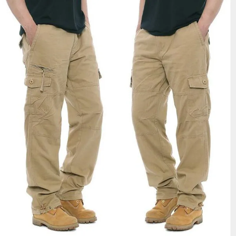 

New Mens Loose Cargo Pants Man Casual Pants More Pockets Trousers Outdoors Overalls