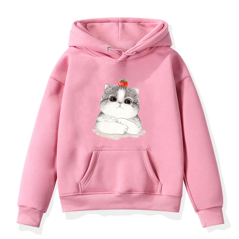 Kawaii/одежда с рисунком кота; модные толстовки для маленьких мальчиков и девочек; детские толстовки с капюшоном; детские толстовки с длинными рукавами для подростков; розовая толстовка с капюшоном