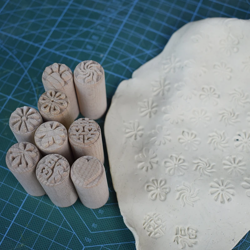 High Quality Solid Wood Stamp Flower Leaf Pattern Emboss Sculpture