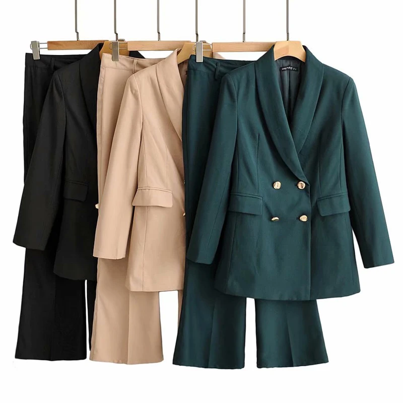 Fandy lokar Blazers женские модные однотонные куртки с длинными рукавами, элегантные двубортные костюмы для женщин