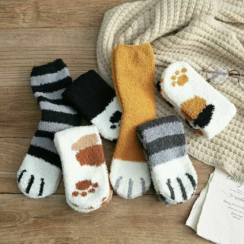 Зимние милые толстые теплые носки-тапочки с когтями для девочек плюшевые носки для девочек из кораллового флиса Рождественский подарок унисекс