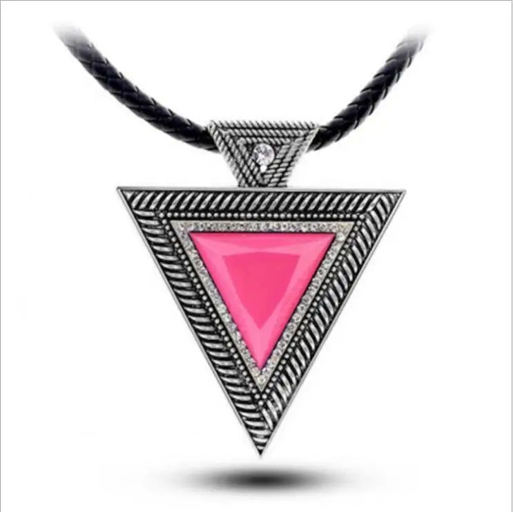 Vintage Big Black Triangle Statement Necklace Women Boho Crystal Maxi Necklace Collier Turkish Jewelry Accessory Gifts - Окраска металла: YLN310B