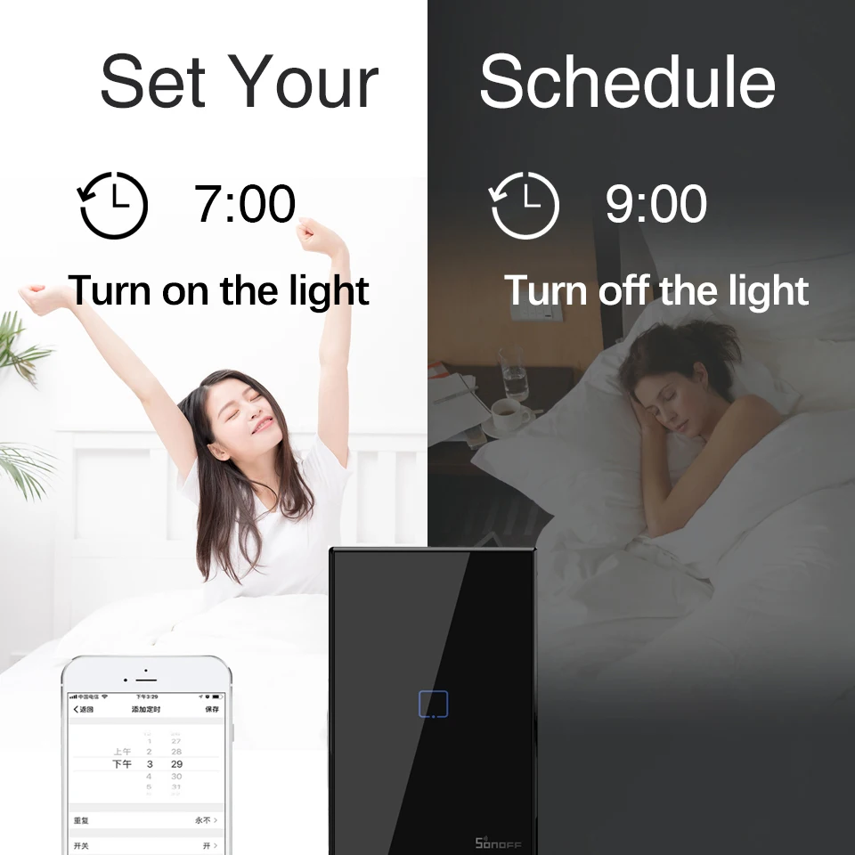 Интеллектуальный выключатель света Sonoff T3 нам 1/2/3 Smart Wifi светильник с таймером сенсорный переключатель/433 RF/приложение пульт дистанционного управления Управление переключатель, система автоматического управления "умный дом" Поддержка Alexa/google Home