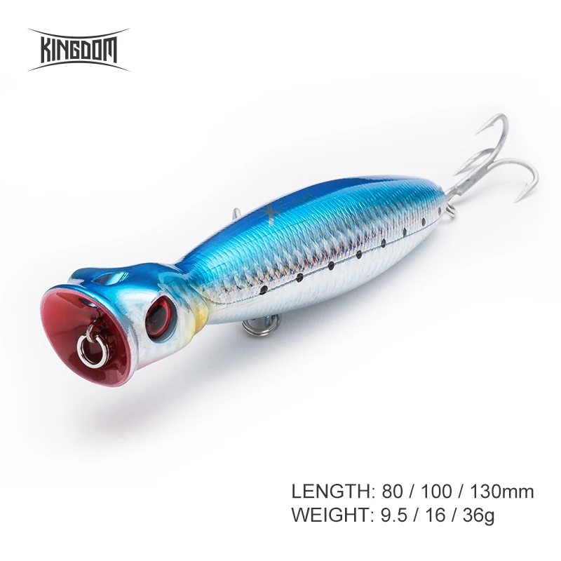 Наживка для рыбы Kingdom жесткая наживка topwater Popper 8cm9.5g 10cm16g 13cm36g плавающая с крючком