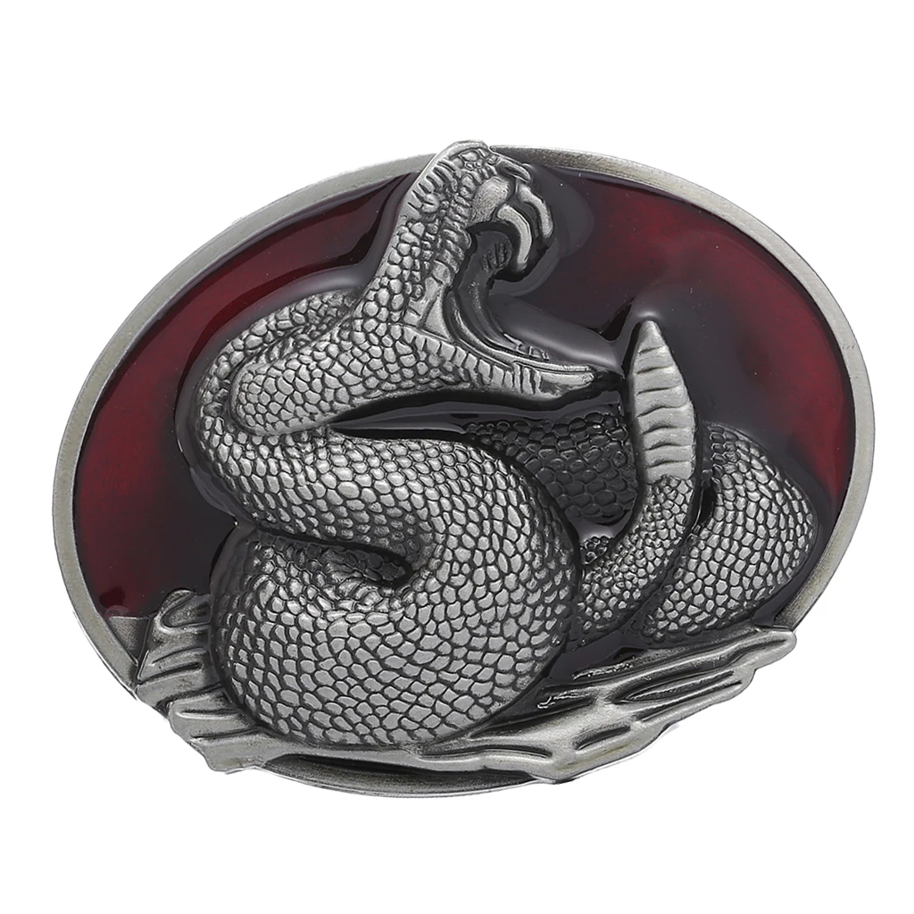 Western Snake Belt Buckle - Cowboy Rodeo Accessories - Antique Silver