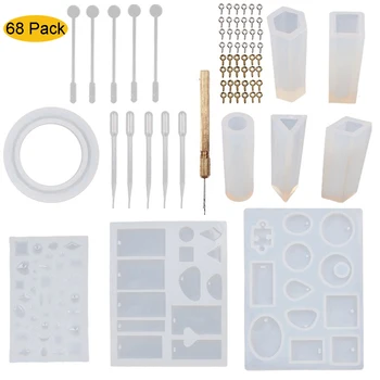 

68Pcs Silicone Casting Molds And DIY Crystal Epoxy Tool Set With Drill And Bag Pendant Mold For Jewelry Bracelet Craft Making