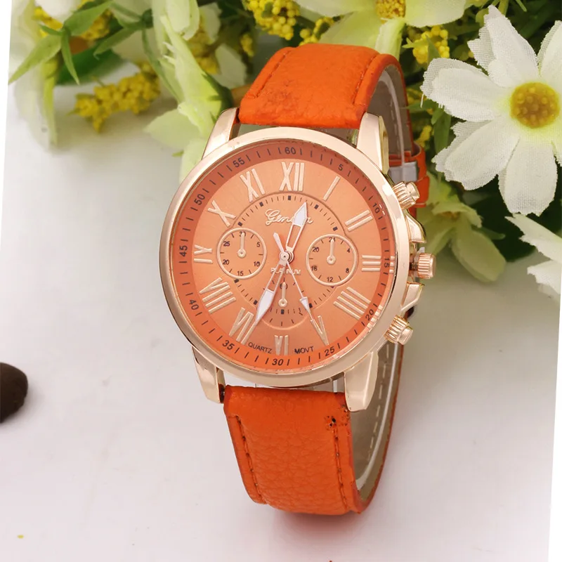 MODIYA бренд Мода Европа Лидер продаж кожаный ремешок женские часы повседневные кварцевые часы простота наручные ювелирные изделия аксессуары - Цвет: Orange