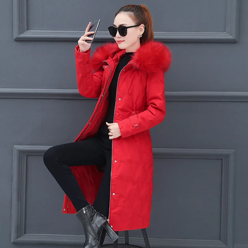 Зимнее пальто, новинка-30 градусов, женские парки, куртка с капюшоном, меховой воротник, Толстая теплая водонепроницаемая зимняя длинная куртка для женщин - Цвет: Красный