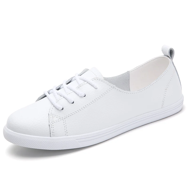 WeiDeng/Женская обувь из натуральной кожи для отдыха, увеличивающая рост 6 см; повседневная обувь на шнуровке для молодых женщин; лоферы на плоской подошве; дышащая легкая модная обувь - Цвет: White