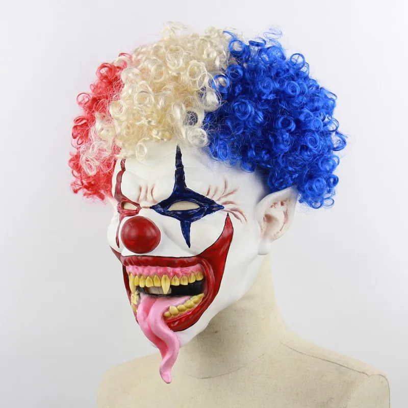 Halloween Scary Latex Plush Clown Mask Waterproof Environment-friendly Horn Mask Halloween Bar Party Cosplay Props Supplies