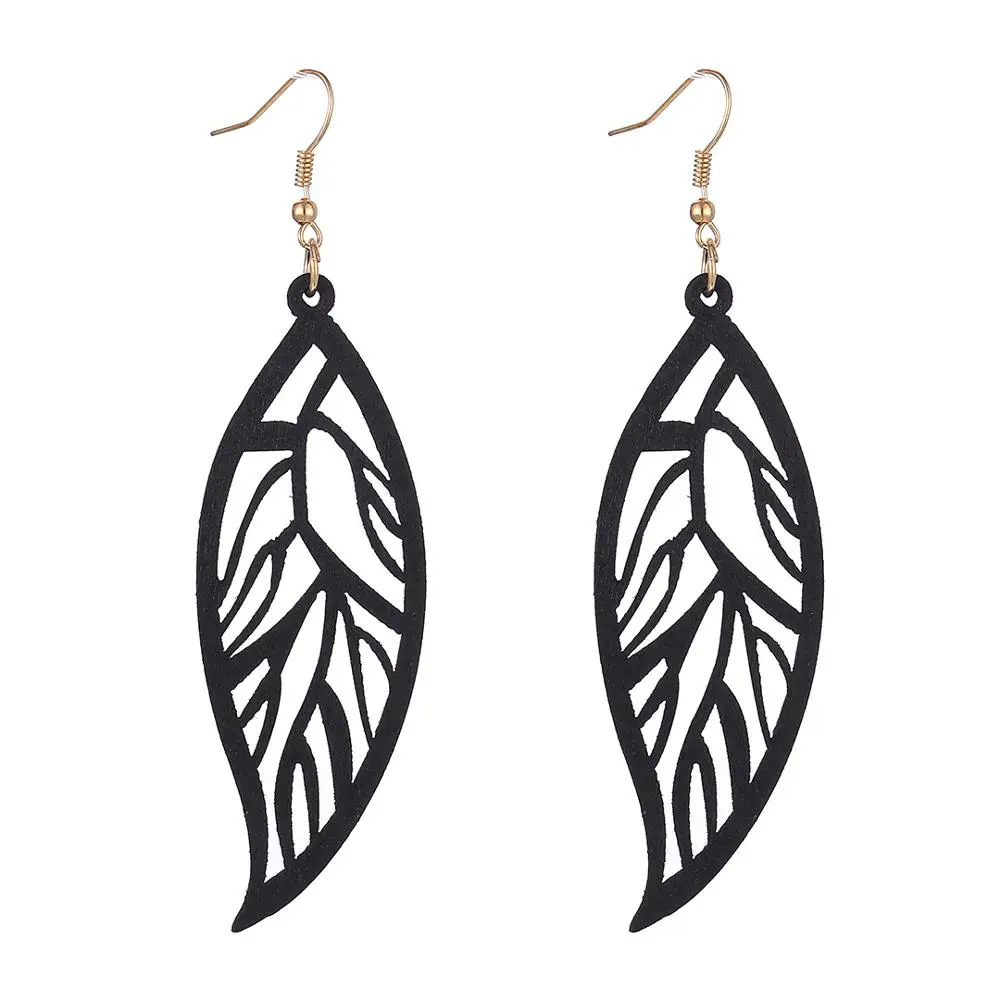 YULUCH Ethnic African Indian Boho Long Earrings Fashion Jewelry For Women Personality Hollow Wood Pattern Leaf Pendant Earrings
