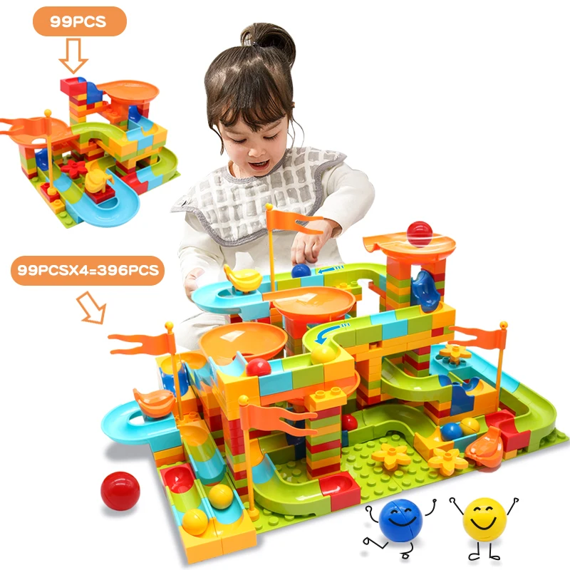 

396pcs Big Size Blocks Marble Race Run Maze Ball Track Building Blocks Compatible Duploed DIY Funnel Slide Bricks Toys For Kids