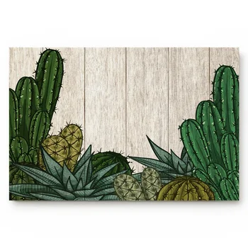 

Wood Texture Cactus on Wood Tropical Plants, Kitchen Floor Bath Entrance Rug Mat Absorbent Indoor Bathroom Decor Doormats