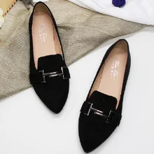 Новая летняя женская обувь дышащие туфли из флока на мягкой подошве тонкие туфли на плоской подошве с острым носком Большие размеры