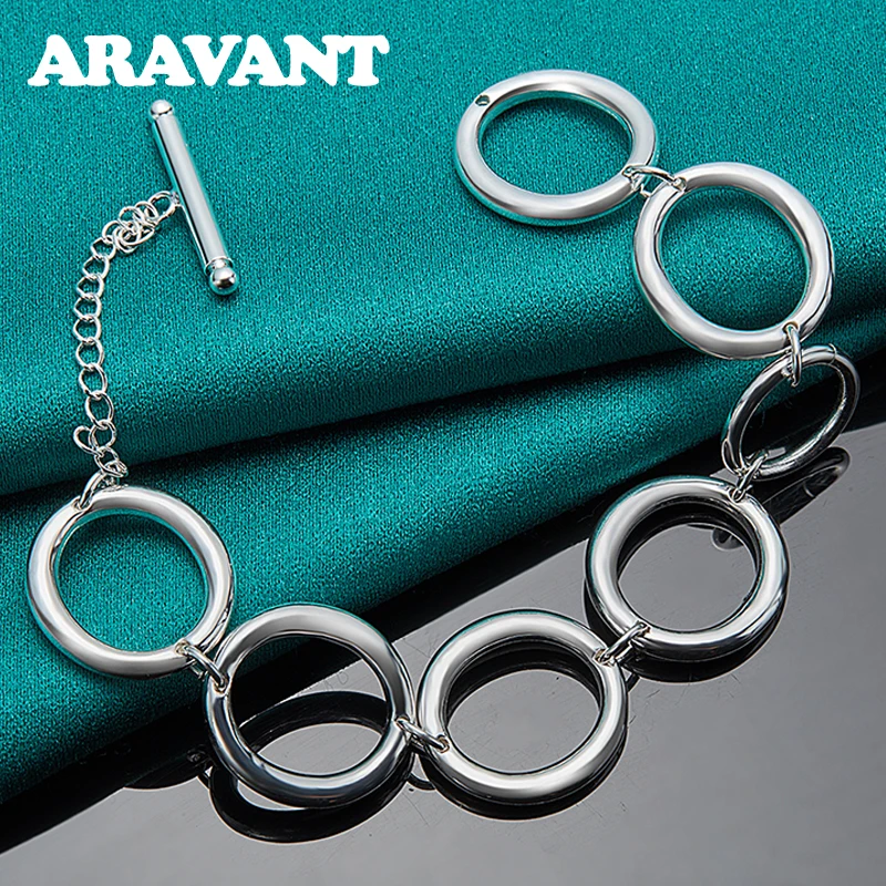 Ladies 925 Silver Round Weave Chain Link Bracelet Bangle 