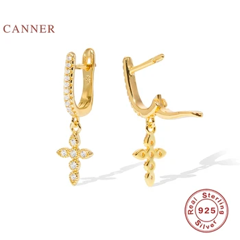 

CANNER Earrings For Women Real 925 Sterling Silver Cross Diamond U Shape Stud Earrings Zircon Korean Jewelry Aretes De Mujer