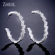 ZAKOL Роскошные багет Мода AAA кубического циркония T обруч с камнем Серьги для женщин аксессуары FSEP2254