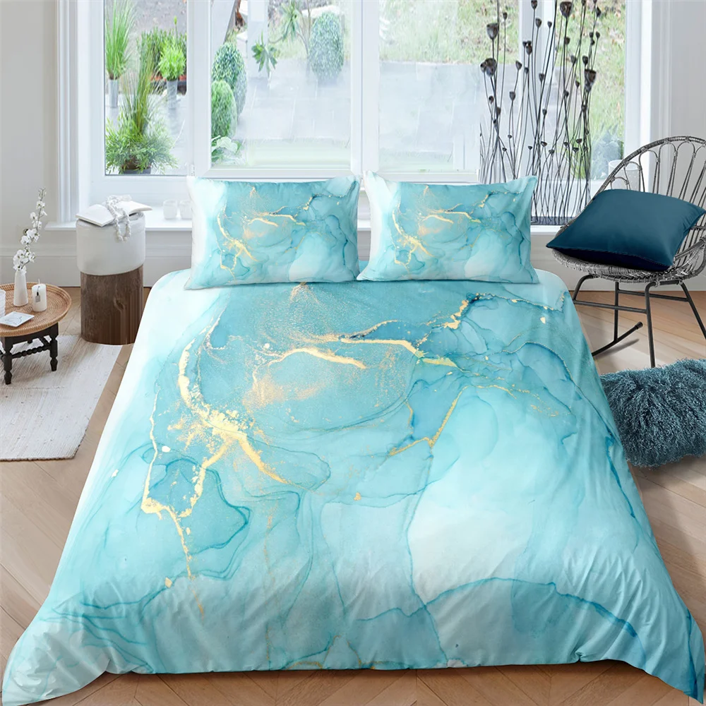 ZEIMON Marble Shiny Polyester Bedding Set 3D Print Geometric Duvet Cover Pillowcase Lightweight Quilt Cover 2/3pcs Bedclothes