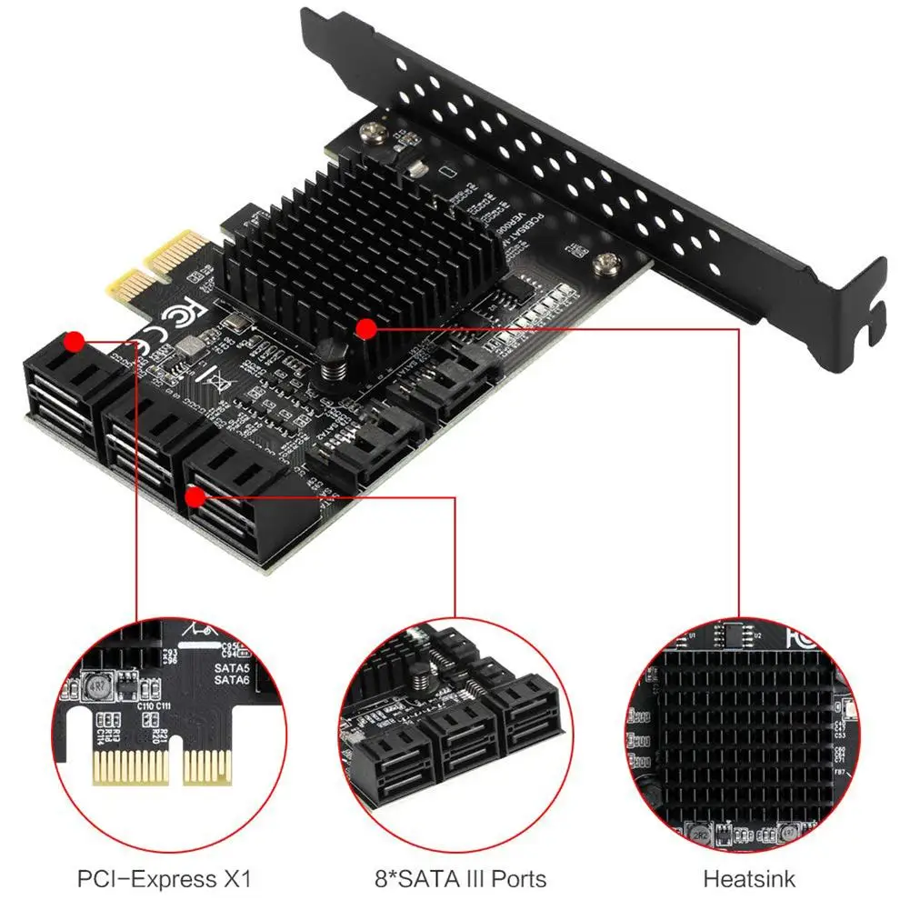 PCIe SATA карта 8 портов PCIe для SATA контроллер плата расширения с 8 SATA кабели поддержка для WINXP WIN7 WIN8 WIN10