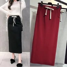 Осенне-зимняя длинная юбка, вязаная юбка, высокая талия, faldas mujer moda,, Длинная зимняя юбка, тонкая сумка на бедрах, faldas largas mujer