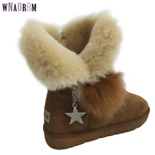Женские зимние ботинки на лисьем меху; женские ботинки из натуральной овечьей кожи; натуральный мех; теплые шерстяные зимние ботинки