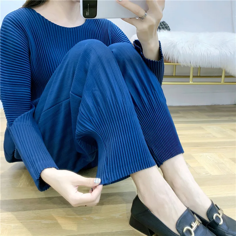 Новые MIYAKE плиссированные широкие брюки женские лопнутые плиссированные штаны-шаровары