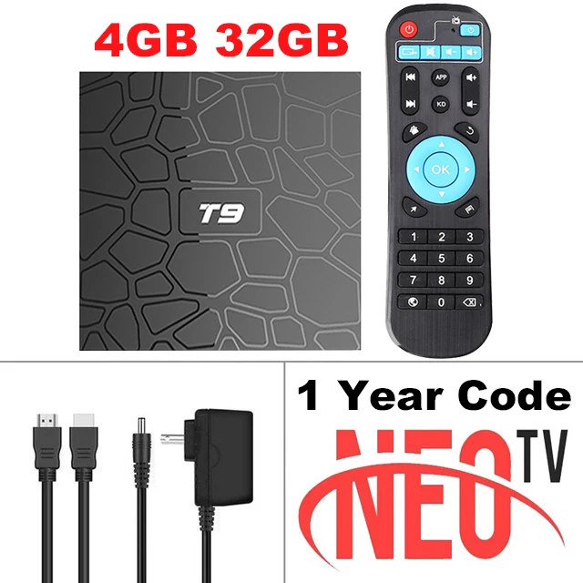 T9 Android 9,0 Smart tv Box set top box+ 1 год NEO Pro IP tv подписка Европа Франция 2,4G& 5,8G Wi-Fi передатчик для интернет-телевидения Box Home Meida плеер - Цвет: 4G32G-1 Year NEOTV