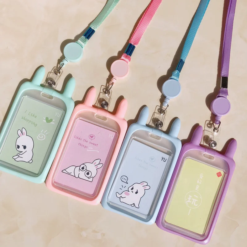 Cute Credit ID Card Holder Cartoon Silicone Bus Case Key Ring Luggage Tag Trinket Retractable Badge Reel Landyard | Канцтовары для