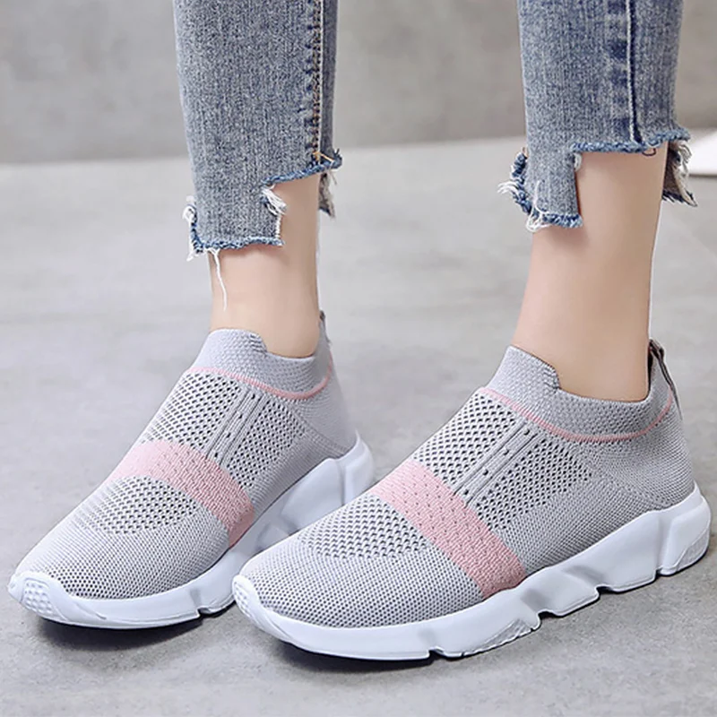 Fashion Mixed Colors Sock Sneaker Women Air Mesh Comfy Chunky Sneakers Woman Slip On Shallow Wedges Shoes For Women