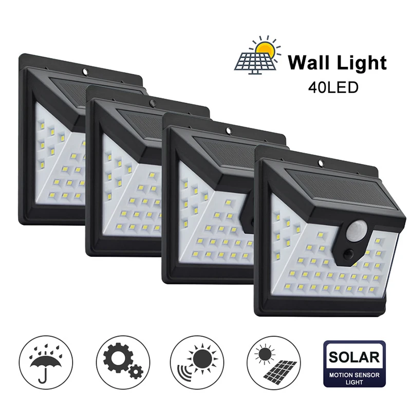 40 LED Solar Power Light 3 Modes Human Body Sensor Wall Lamp Outdoor Lighting Waterproof Garden Decoration Lamps | Лампы и освещение