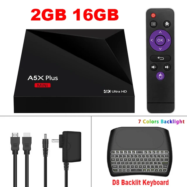 2G16G-D8 Keyboard Android 9,0 Smart tv BOX A5X Plus мини домашний медиа плеер 2G 16G 2,4G wifi 10-100M LAN 4K ULTRA HD телеприставка USB 3,0 Отт плеер - Цвет: 2G16G-D8 Keyboard