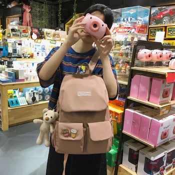 

female bag Korean style pure color nylon casual school bag simple color matching student backpack for men and women Shoulder Bag