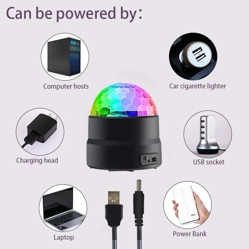 Автомобильный светодиодный свет для сцены rgb диско шар 5 В Usb зарядка магический шар Свет Звук активация поворот Семья КТВ Рождественская