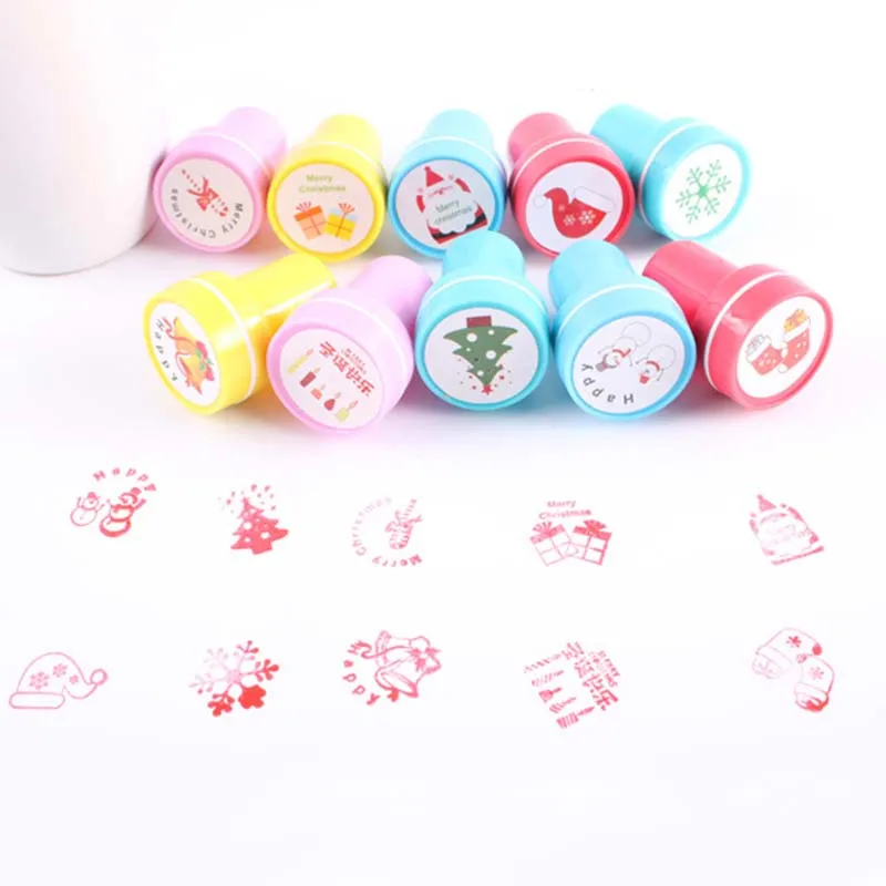 10Pcs Christmas Pattern Self-ink Seal Stamps DIY Scrapbook Toy Party Favors Gift Toy for Children Stamps Toys Portable Stamp
